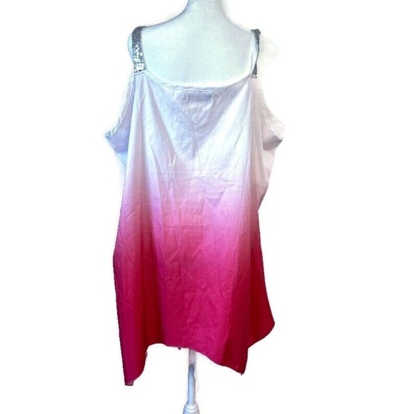 Womens 22 Casual Pink Ombré Spring Summer V Neck Sequence Sleeveless Tunic Top - Picture 3 of 9